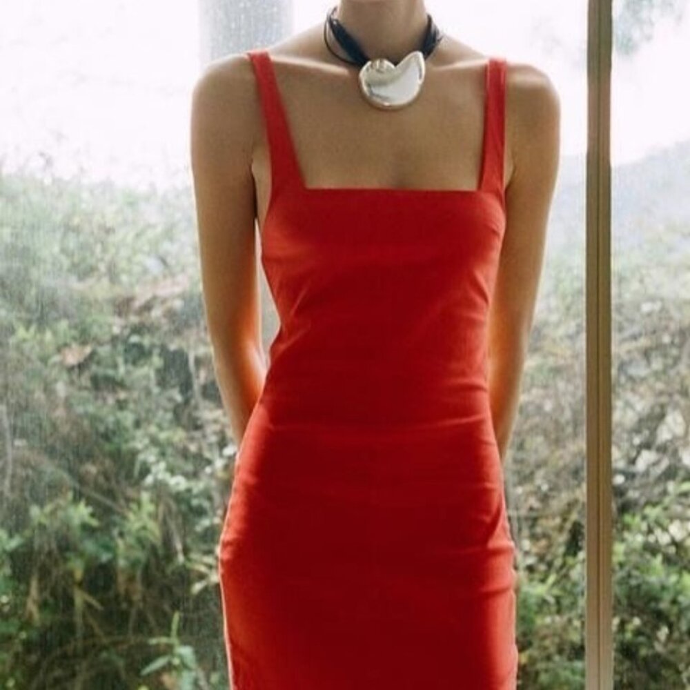 ZARA OPEN BACK RED MIDI DRESS - SIZE XS